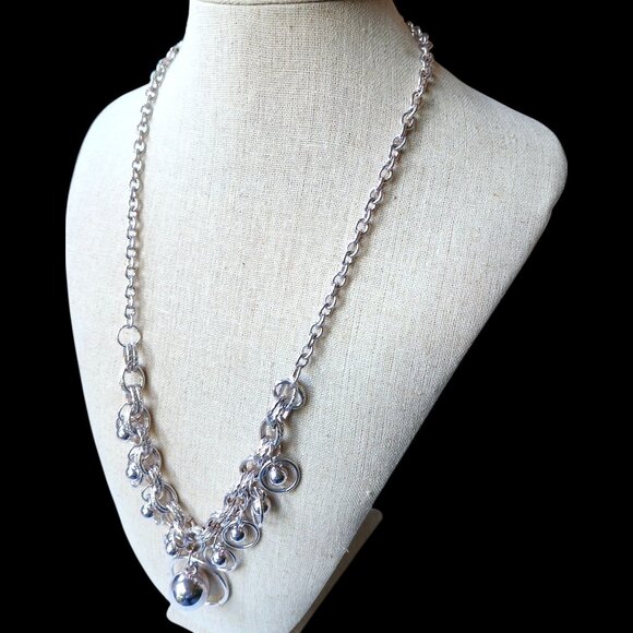 Silver Chain Necklace With Dangling Orb Charms & Lobster Clasp Closure - Picture 4 of 5